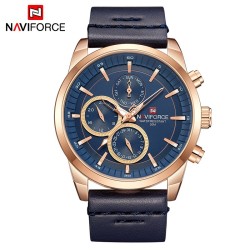 NAVIFORCE - modieus quartz horloge - lederen band - waterdicht - rosé goud / blauwHorloges