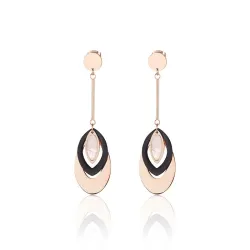 Boucles d'oreilles longues or rose - triple cercles ovales