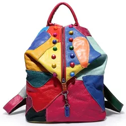 Sac à dos en cuir - avec rivets - couleurs arc-en-ciel colorées