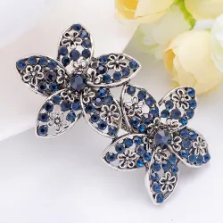 Elegant hair clip - double blue crystal flowersHair clips