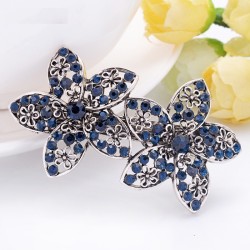 Barrette élégante - double fleurs en cristal bleu