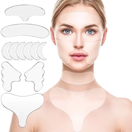 Autocollants visage en silicone - réutilisables - élimination des rides / lifting - 11 pièces