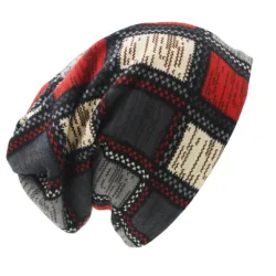 2 en 1 - bonnet / écharpe d'hiver - design à carreaux - unisexe
