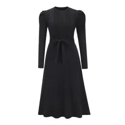 Robe en maille élégante - manches longues - ceinture à la taille