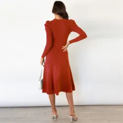 Elegante gebreide jurk - lange mouw - tailleriemJurken