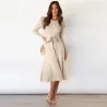 Elegante gebreide jurk - lange mouw - tailleriemJurken