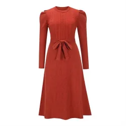 Elegante gebreide jurk - lange mouw - tailleriemJurken