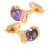 Gouden manchetknopen - met paars kristalManchetknopen