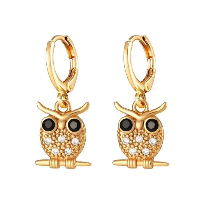 Boucles d'oreilles créoles dorées - croix pendantes / chouette / ananas / papillon