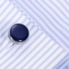 Round silver cufflinks with blue enamelCufflinks