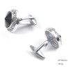 Elegante ronde zilveren manchetknopen - met kristal / strass steentjesManchetknopen