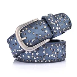 Leren riem met klinknagels / sterren - metalen gespRiemen