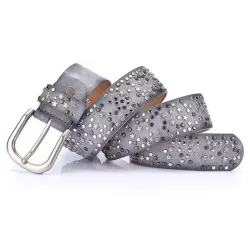 Leather belt with rivets / stars - metal buckleBelts
