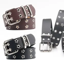 Ceinture en cuir classique - rivets étoiles - boucle double ardillon