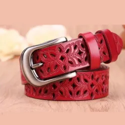 Carved genuine leather belt - with a metal buckleBelts