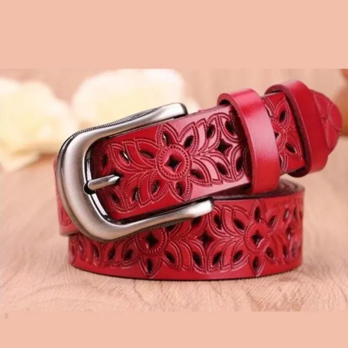 Ceinture en cuir véritable sculpté - avec une boucle en métal