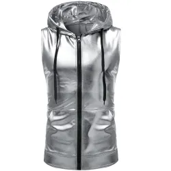 Glanzend metallic vest met capuchonJassen