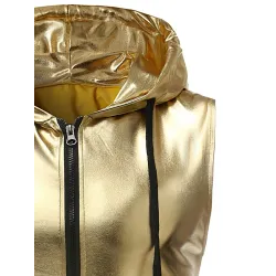 Glanzend metallic vest met capuchonJassen
