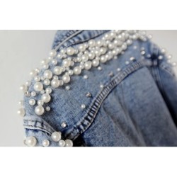 Veste courte en jean - avec perles décoratives
