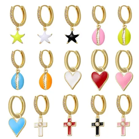 Kleine gouden oorring - hangend hartje / ster / kruis / schelp - 1 stukOorbellen