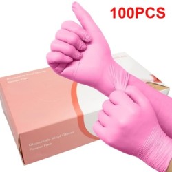 Gants jetables en vinyle - polyvalents - imperméables - qualité alimentaire - rose - 100 pièces