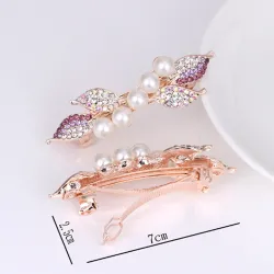 Élégante épingle à cheveux dorée - feuilles de cristal / perles