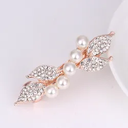 Élégante épingle à cheveux dorée - feuilles de cristal / perles