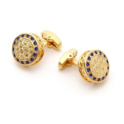 Gouden ronde manchetknopen - met blauwe kristallenManchetknopen