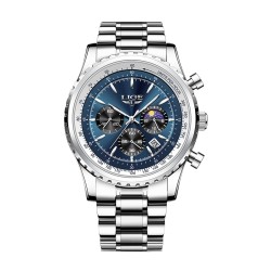 LIGE - montre à quartz de luxe - lumineuse - acier inoxydable - étanche - bleu