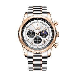 LIGE - montre à quartz de luxe - lumineuse - acier inoxydable - étanche - or rose / blanc