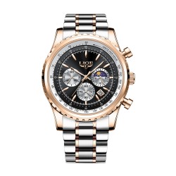 LIGE - montre à quartz de luxe - lumineuse - acier inoxydable - étanche - or rose / noir