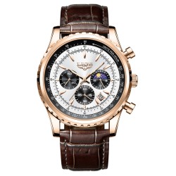 LUIK - luxe edelstalen quartz horloge - lichtgevend - lederen band - waterdicht - rosé goud/witHorloges