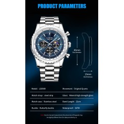 LIGE - montre à quartz de luxe en acier inoxydable - lumineuse - bracelet en cuir - étanche - turquoise
