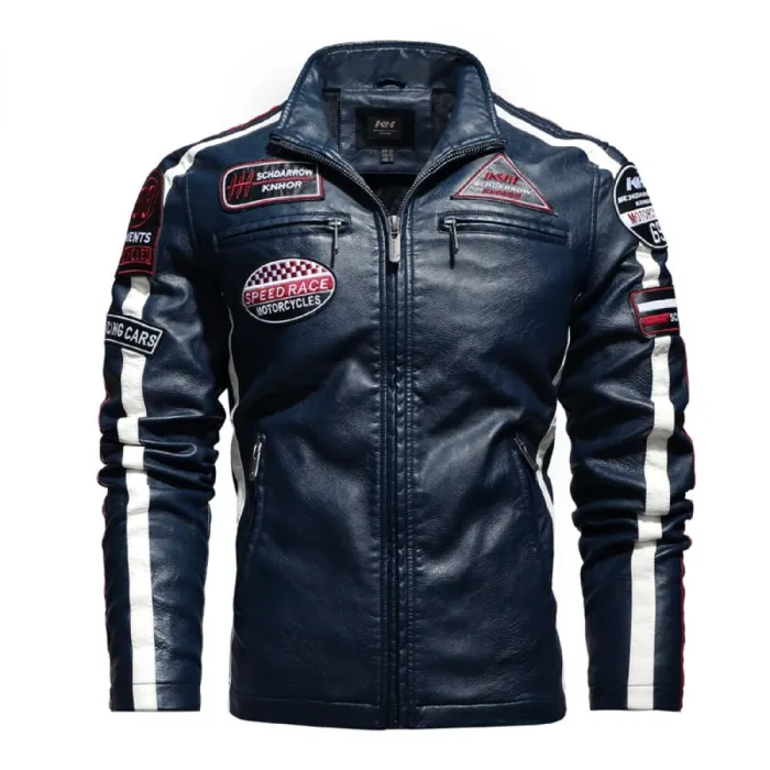 Kort leren jack - decoratieve patchesJassen