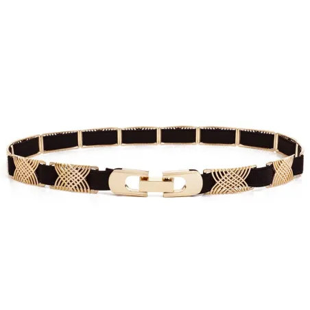 Elegante zwarte elastische riem - met gouden metalen versieringenRiemen