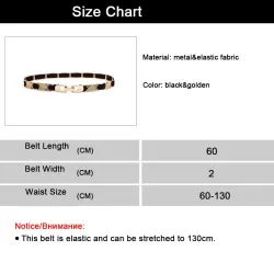 Elegante zwarte elastische riem - met gouden metalen versieringenRiemen