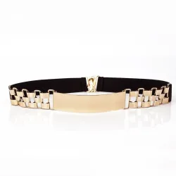 Modieuze elastische riem - met metalen gouden decoratieRiemen