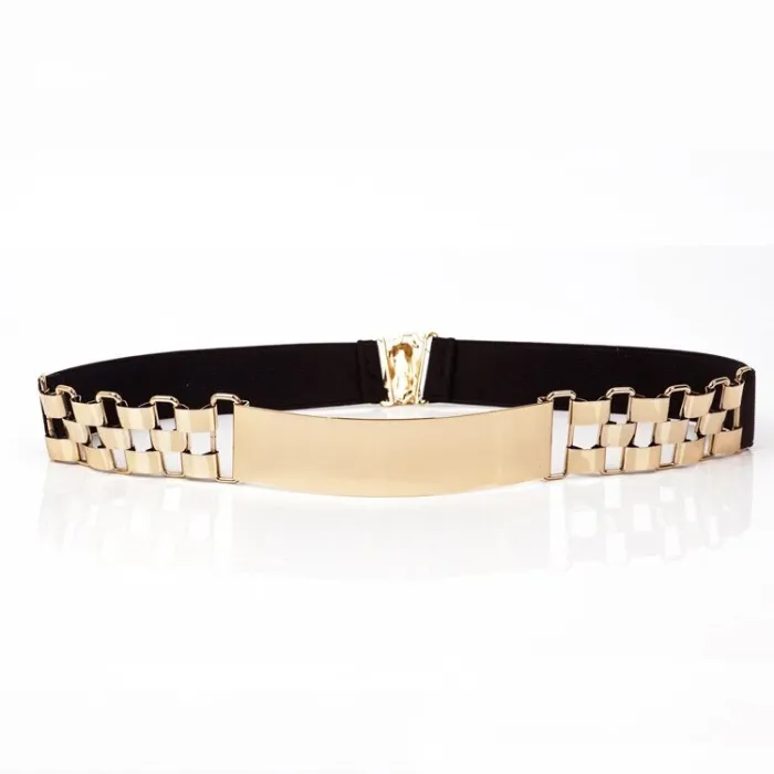 Modieuze elastische riem - met metalen gouden decoratieRiemen