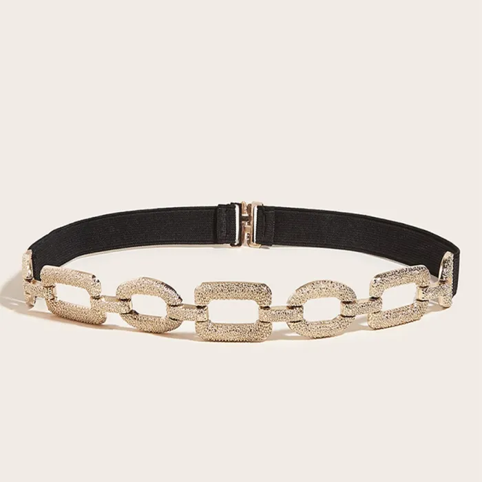 Ceinture élastique à la mode - décorations carrées en métal