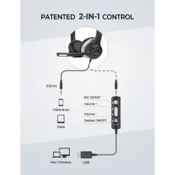 Mpow HC6 - Casque filaire USB - casque avec microphone - 3,5 mm