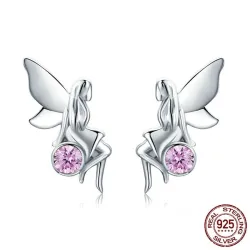 Fée des fleurs / cristal rose - boucles d'oreilles argent