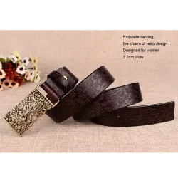 Ceinture en cuir rétro - avec boucle en métal sculpté