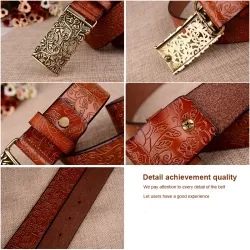 Ceinture en cuir rétro - avec boucle en métal sculpté