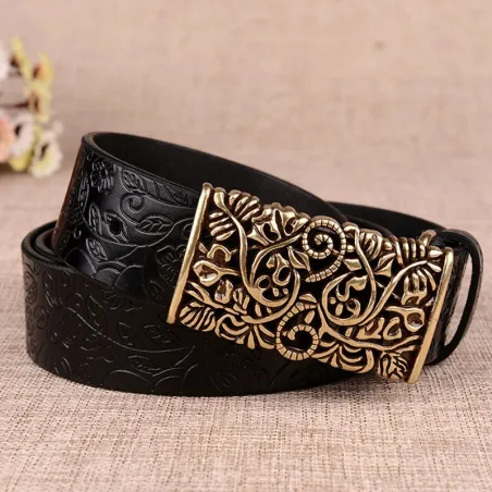 Ceinture en cuir rétro - avec boucle en métal sculpté