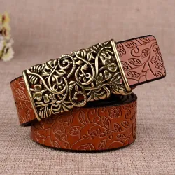 Ceinture en cuir rétro - avec boucle en métal sculpté