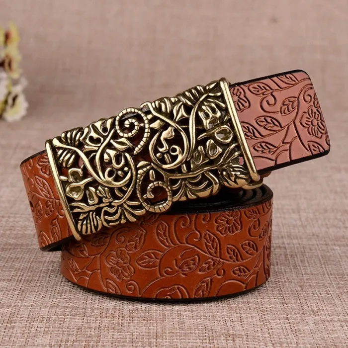 Ceinture en cuir rétro - avec boucle en métal sculpté