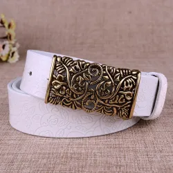 Ceinture en cuir rétro - avec boucle en métal sculpté