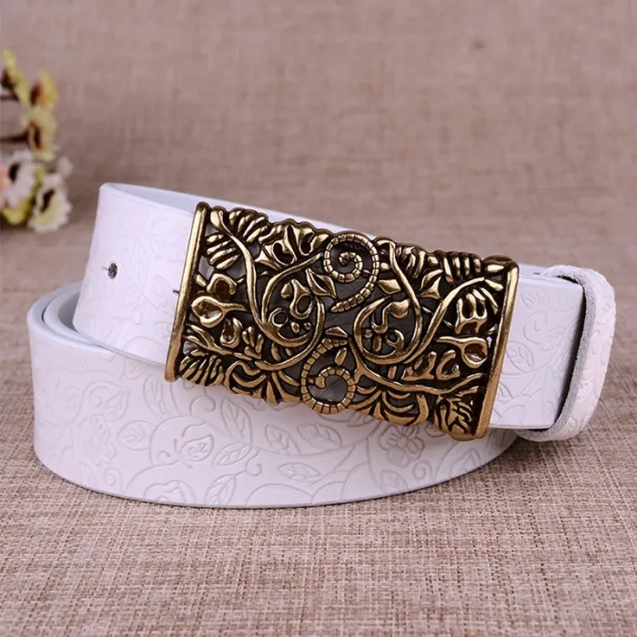 Ceinture en cuir rétro - avec boucle en métal sculpté