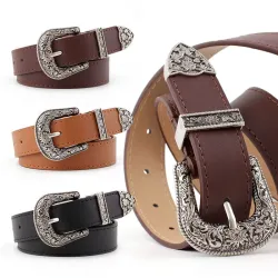 Vintage lederen riem - met bewerkte metalen gespRiemen