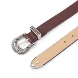 Vintage lederen riem - met bewerkte metalen gespRiemen